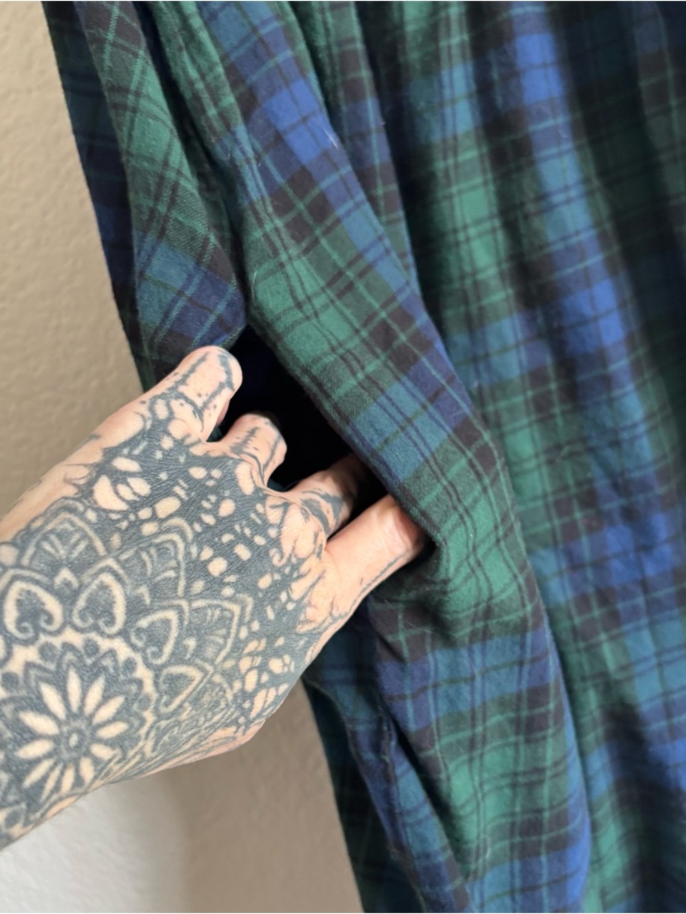 Large Babydoll Green and Navy Plaid Sleeveless Sundress - Picture 3 of 6
